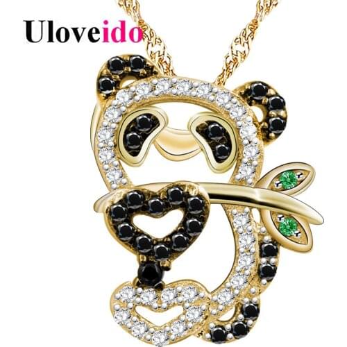 Uloveido Black Animal Necklaces & Pendants Gold Color Cute Panda Necklace Female Suspension Chain Pendant Jewelry 5% Off Y315