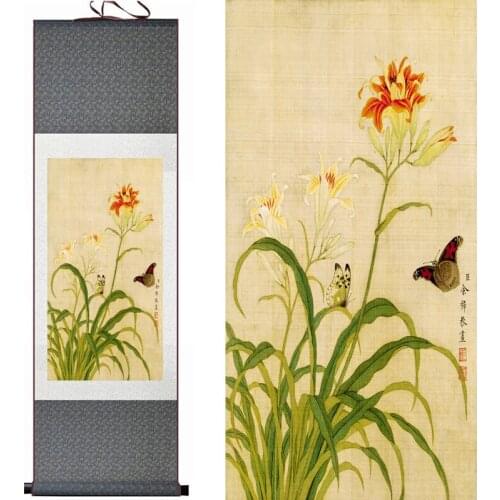 Spring butterfly and flowers Painting Home Office Decoration Chinese scroll painting birds painting flower painting