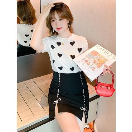High quality Love hitting scene jacquard collar knitting T-shirt new summer