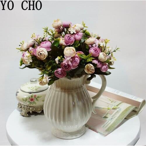 YO CHO 1 Bouquet 13 Heads Mini Artificial Roses Flower DIY Silk Flowers for Party Home Wedding Decoration Imitation Fake Flowers