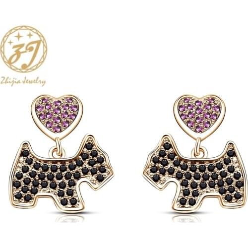 Zhijia luxury crystal rhinestone cute horse & heart stud earrings for women creative unique animal earrings jewelry