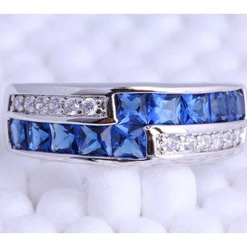 Love Monologue Top Quality Blue & White Cubic Zirconia Silver Color Rings for Unisex J0595 Size 6/7/8/9 Free Jewelry Bag