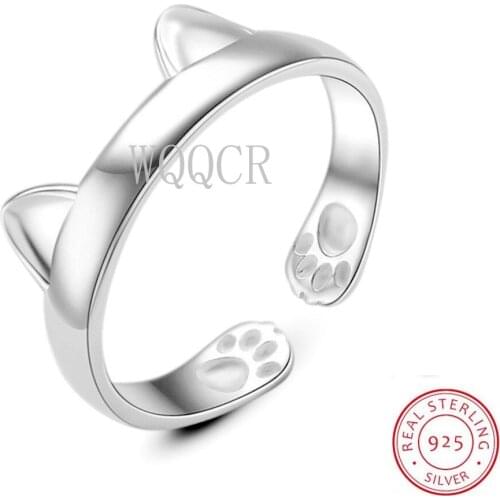 Wholesale 925 Sterling Silver Cat Ear Ring Design Cute Fashion Jewelry Cat Ring for Women Young Girl Child Gifts