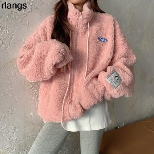 Womens Autumn And Winter Lamb Wool Coat New Style Plus Velvet Thickening Korean Version Loose Wild Lazy Wind Jacket Coat Women