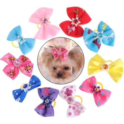 10 Pcs Pet Hair Band Bow Knot Grooming Headdress Dog Cat Decoration Accessories RXJB