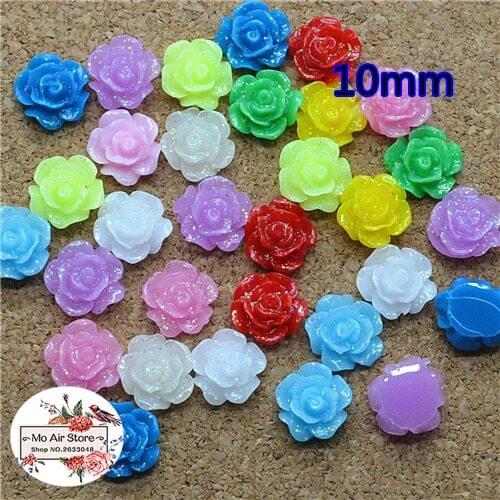 100pcs 10mm Mixed Color heart shiny flower resin flatback cabochon DIY jewelry/phone decoration No Hole