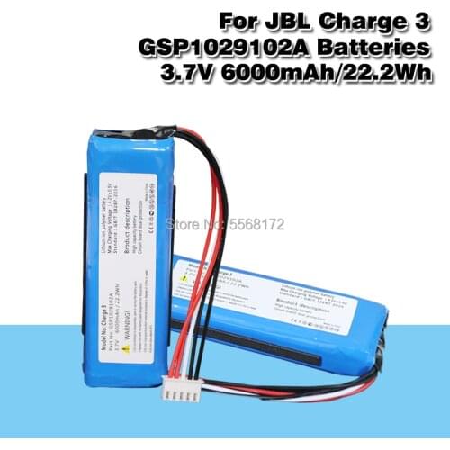 6000mAh Battery for JBL Charge 3 Player Speaker Li-Po Polymer Rechargeable Accumulator Replacement 3.7V GSP1029102A