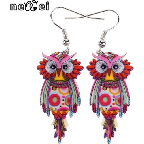 Bonsny Owl Earrings Dangle Long Drop Earrings Big Acrylic Pattern Hot Novelty Jewelry For Women Charm Animal Decoration