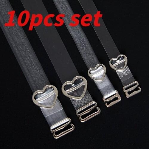 10pcs Peach Heart High Elastic Fashion Transparent Bra Underwear Strap Button Adjustable Invisible Clear Crystal Shoulder Straps