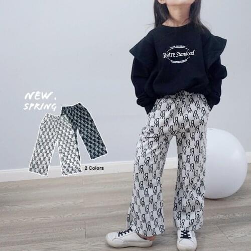 Baby Girls Trousers 2021 Spring New Kids Korean Fashion Pants Casual Loose Letter Print Pants for Girl 3-8 Y Children Clothing