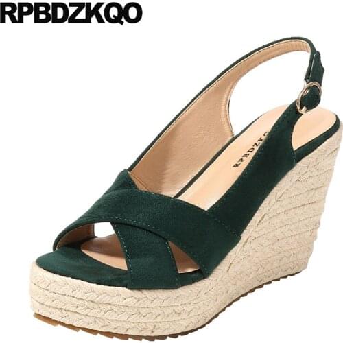 Slingback Designer Shoes Women Luxury 2019 Rope Pumps Wedge Big Size Espadrilles Beach Platform 11 Sandals Strap Summer Green