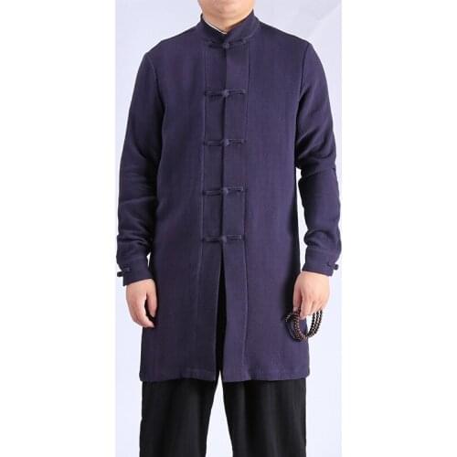 Mens Linen Long Coat Spring Autumn Robe Top Chinese National Style Long Windbreaker Jacket Men Vintage Kimono Jacket Coat