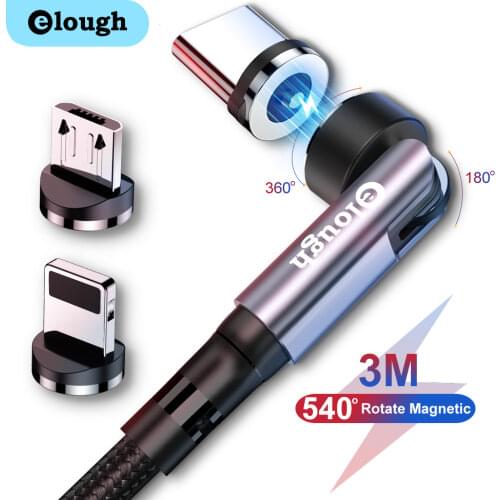 Elough 540 Rotate Magnetic Cable Fast Charging Magnet Charger Micro USB C Cable For iPhone Xiaomi Type C Phone Charger Wire Cord