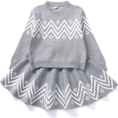 Children Girls Clothing Set 2019 New Autumn Winter Fashion Casual Pullover Knit Sweater And Knit Skirt 2pcs Suit LZ351