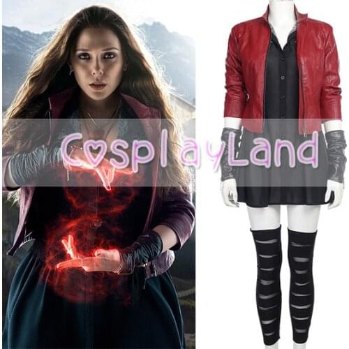 Age of Ultron Wanda Maximoff Scarlet Witch Cosplay Costume for Adult Women Scarlet Witch Leather Red Jacket Outfit Custom Made