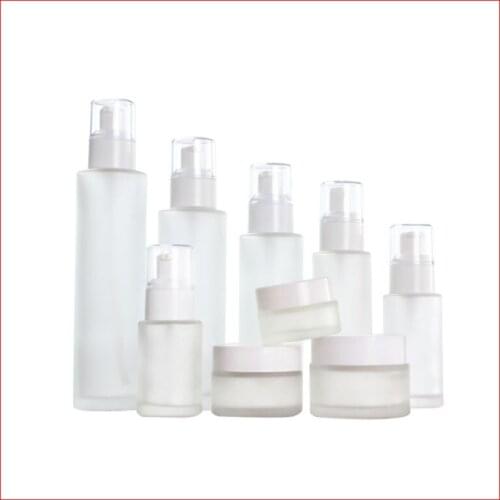 20/30/40/60/80/100/120ML frosted Empty glass bottle/jar lotion/mist spay pump Cosmetic Packing matt clean w white cap