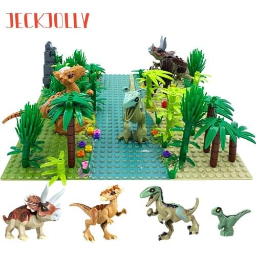 Jurassic Rain Forest Dinosaur World Base Plate DIY Animal Jungle Building Block Set Grass Bush Flower Tree Compatible Brick Toys