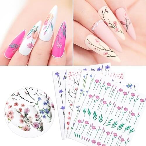 MEET ACROSS Flower Series Nail Art Stickers Adhesive Sliders Colorful DIY Nail Transfer Decals Foils Wraps Decorations