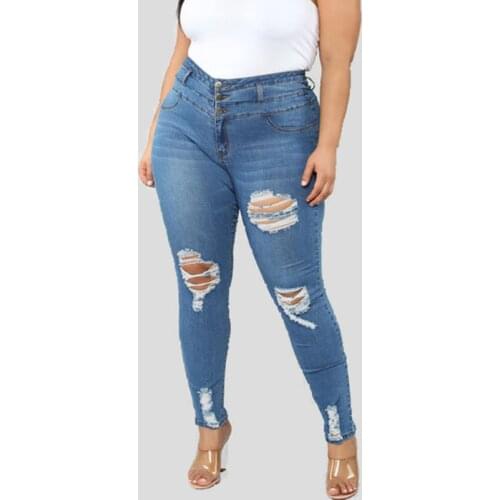 2020 Newest Hot Women Stretch Ripped Distressed Skinny High Waist Denim Pants Shredded Jeans Trousers Slim Jeggings Denim Jeans