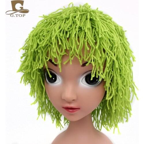 Unisex Kids Novelty Wig Hats Handmade Knitted Warm Winter Caps Baby Boy Girl Halloween Gift Funny Children Beanies