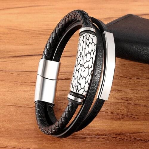 New Trendy Men Charm Braided Leather Bracelets Hot Stainless Steel Magnetic Clasp Rope Women Jewelry Men Wrist Band Bangles