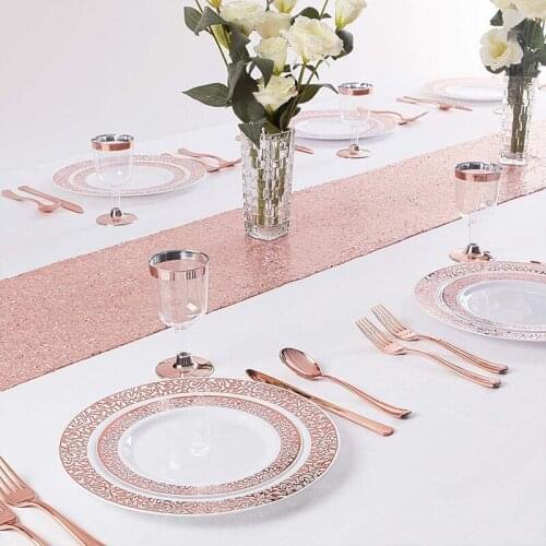 Disposable Plastic Tableware Plates Rose Gold Tablecloth 7pcs Balloon for Wedding Baby Shower Birthday Party Supplies