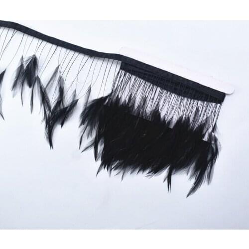 2 Meters Natural Dyed Black Stripped Rooster Hackle Feather Trims Handmade Clothing Pheasant Feathers for Crafts Trim Boa Plumas