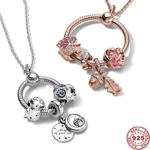S925 Sterling Silver Color O Circle Pendant Moments Necklace Diy Charm Jewelry For Women Gift Pendant Fit Original Pandora