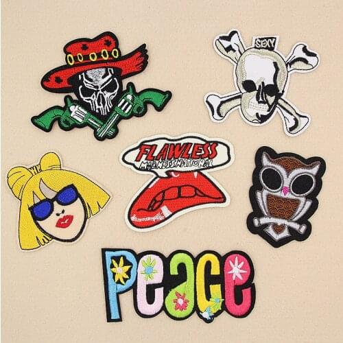 PGY Patch For Clothes Stickers Jeans Badges Punk Patch Rock Band Skull Patch Biker Iron On Cheap Embroidered Motorcycle Patches