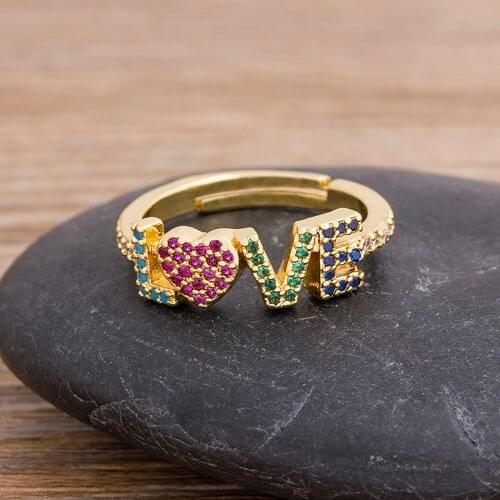 Letter Love Heart Design Boho Gold Adjustable Rings For Women Crystal Open Finger Ring 2020 Female Bohemian Charm Jewelry Gifts