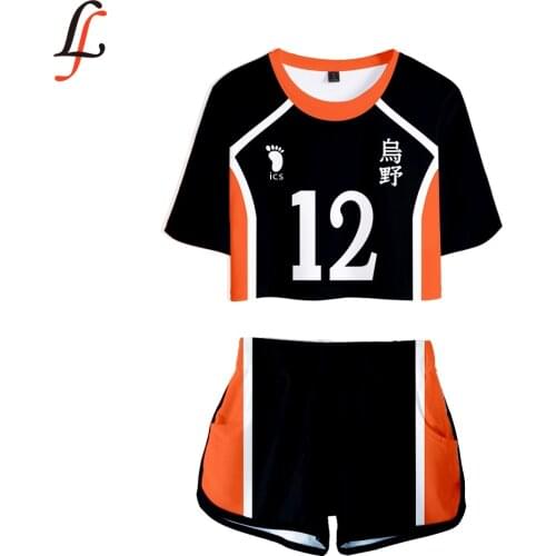 Haikyuu Two Piece Set Volleyball Junior Suit Sportswear Sexy Short Top and Mid-Rise Shorts Summer Fashion Tracksuit