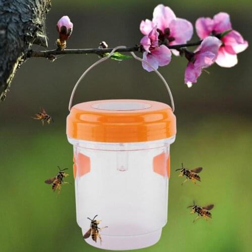 Bee Bait Trap Portable Solar Powered Bee Trap w/LED Light Waterproof PP Solar Powered LED Wasps Killer for Garden Flying Trap
