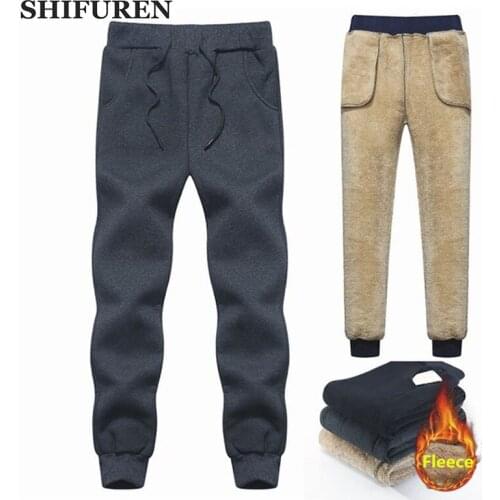 SHIFUREN Men Casual Cotton Knitted Sweatpants Winter Thick Lamb Cashmere Fleece Trousers Plus Size L-8XL
