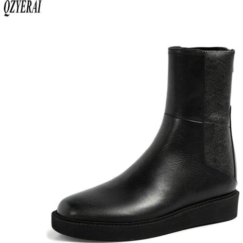 QZYERAI Russia Fashion boots Female boots Genuine leather black Womens boots Autumn and winter Womens shoes