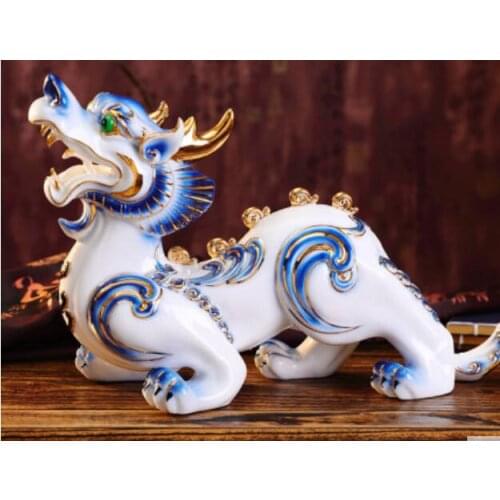 Luxury ceramic PI xiu mythical wild animal geomantic town hall porch frame Classical handicraft statue Sculpture decoration