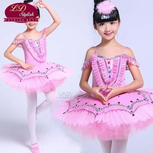 Girls Pink Processional Ballet Tutu Dress Children Classical Ballet Skirt Kids Stage Performance Dancewear
