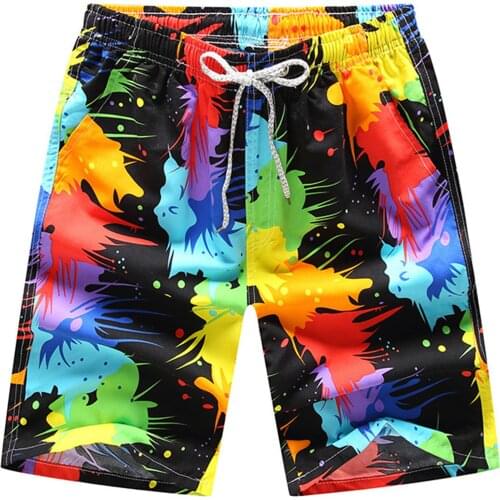 Summer Quick Dry Board Shorts Beachwear Men Casual Loose Shorts with Pockets Elastic Waistband Drawstring Swimming Trunks