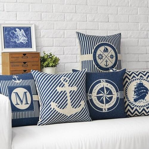 Mediterranean Sea Blue Compass Anchor Pillow Cover Home decorative Pillows Marine Ship Linen Pillow Case cushion cover