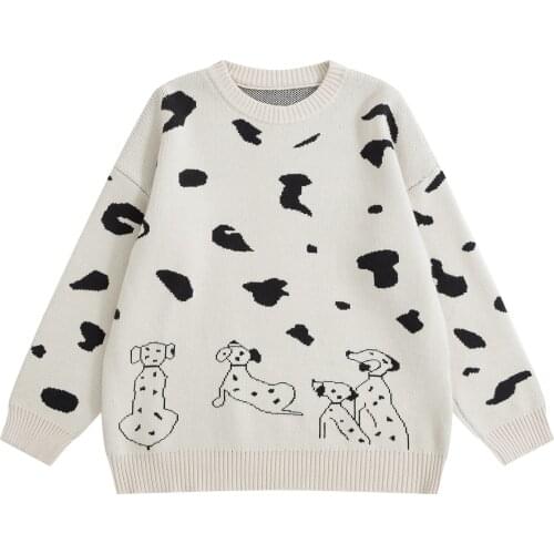 Winter Autumn New Design Cute Dalmatian Women Thick Sweater O Neck Long Sleeve Ladies Thick Warm Knitwear Tops Loose