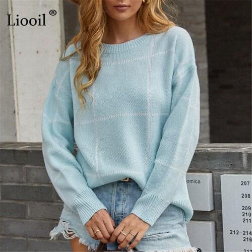 Plaid Striped Sweaters Casual Streetwear Baggy Black Knitted Sweater Pullovers O Neck Long Sleeve Women Autumn Winter Jumper