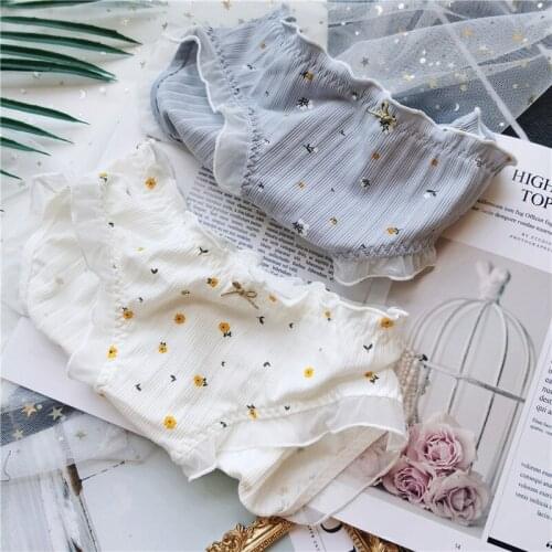 Little Daisy Fresh Underwear For Girl Cotton Thread Printed Coast Lace Edge Lovely Panties Seamless Transparent Flowers Briefs