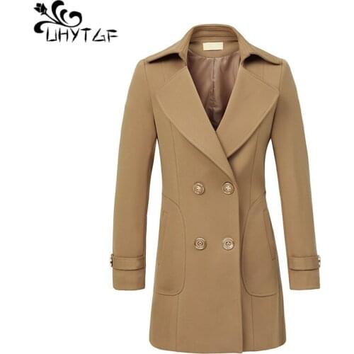 UHYTGF New Autumn Trench Coat For Women Slim Wild Casual Ladies 5XL Pluz Size Windbreaker Double-Breasted WFemale Outerwear 201