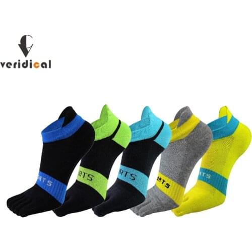 VERIDICAL Five Finger Ankle Socks Man Cotton Breathable Mesh Striped Compression Sport No Show Socks With Toes Fashion EU 38-44