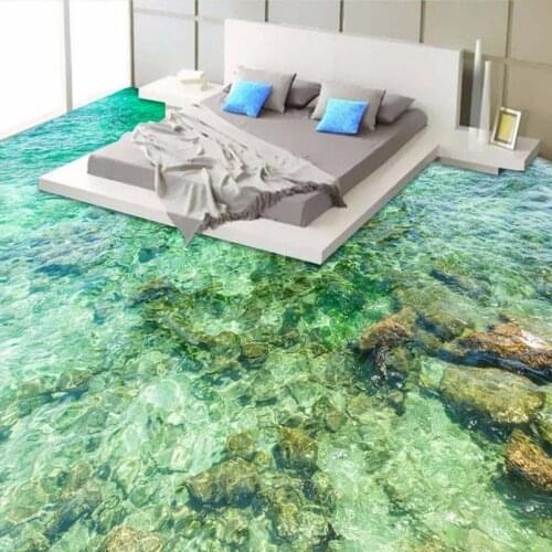 Custom 3D Flooring Sticker Mural Beautiful Sea Water Ripple PVC Vinyl Self-adhesive Living Room Bedroom Floor Painting Wallpaper