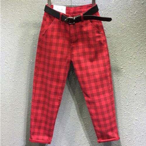 Vintage plaid Jeans women winter plus velvet thick warm high waist loose cross pants plus size