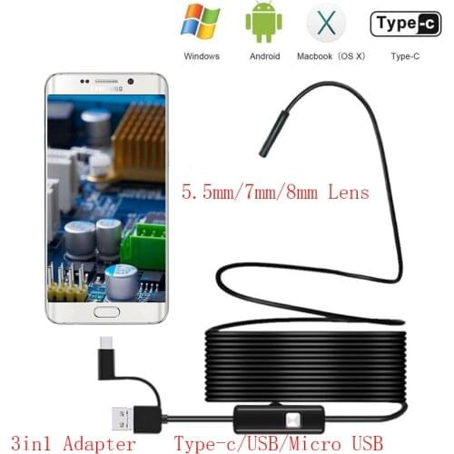 Mini Camera Android PC Typec-C/USB Endoscope Camera 1M 2M 5M Snake Cable Led Light Waterproof Endoscope Inspection Borescope