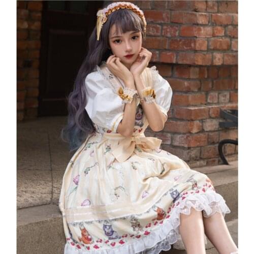 Japanese sweet princess lolita dress vintage lace bowknot cute printing victorian dress kawaii girl gothic lolita jsk loli cos