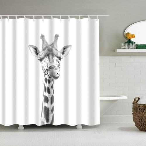 Animals Shower Curtain Black and White Giraffe Bath Accessories with 12 Hooks Waterproof Polyester Fabric Bathroom Decor