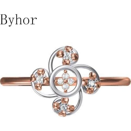Byhor Solid 14K White+Rose Gold 0.032ct H/SI Natural Diamonds ring Women Flower Fine Jewelry Trendy Wedding Band кольцo кольцa