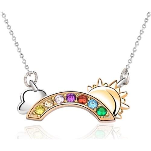 S925 Sterling Silver Sun Cloud Seven-color Rainbow Necklace Female Creative All-match Clavicle Chain